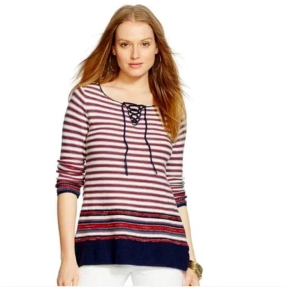 Lauren Ralph Lauren Cotton Fisherman Coastal Tunic Sweater Size L Resort Beach